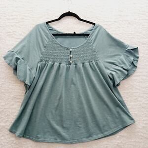 Blouse Size 2X Sage Green Smocked Ruffle Fairy Cottagecore Boho Soft Girl Whimsy